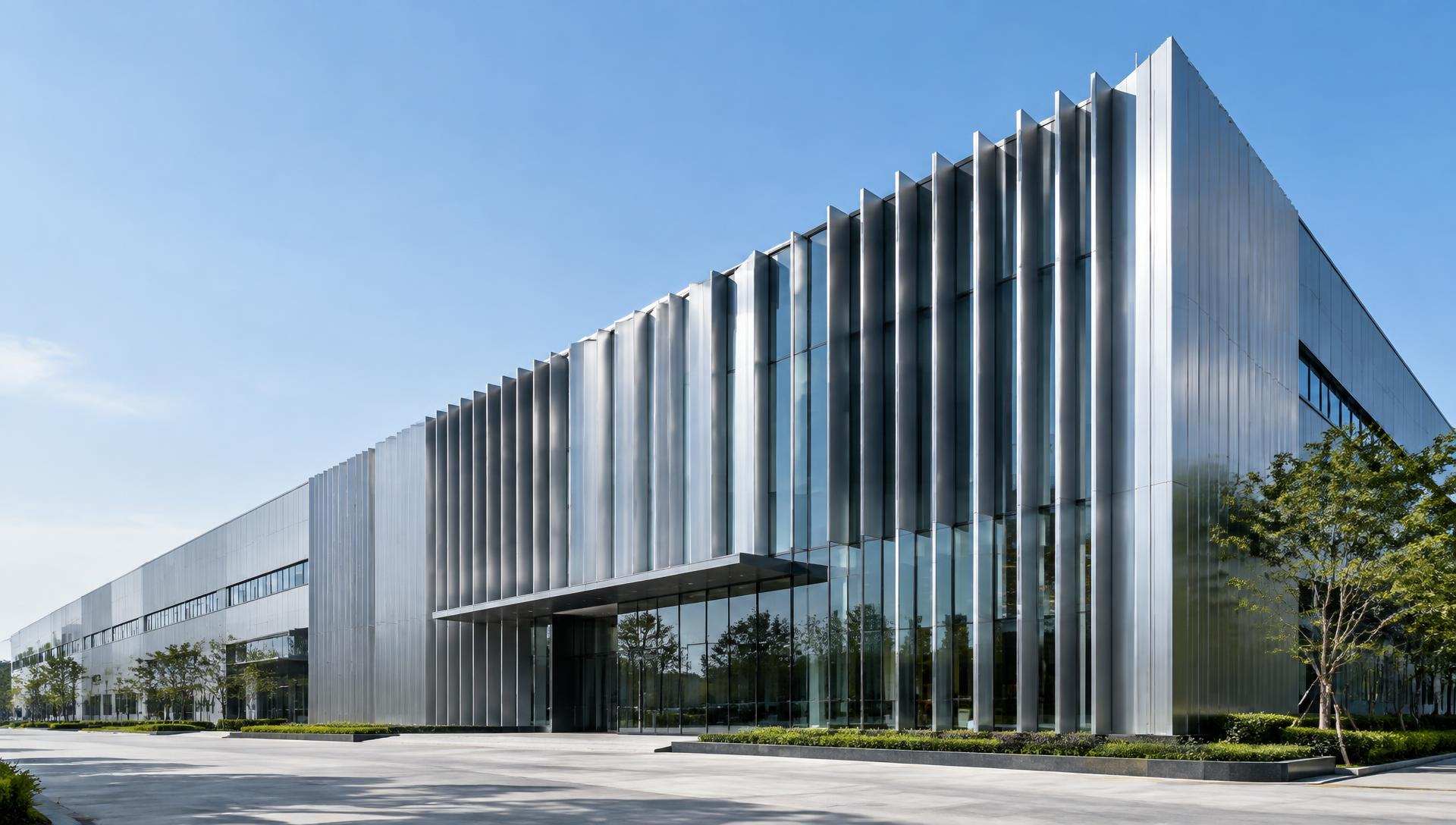 Commercial building with vertical aluminum facade fins