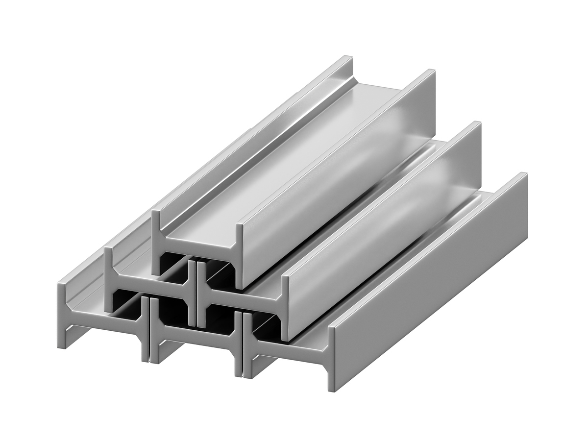Supplied illustration of silver channel-shaped extrusion sections on a white background