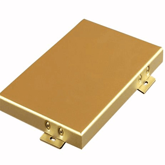 Gold-toned solid aluminum panel with folded edges and mounting tabs
